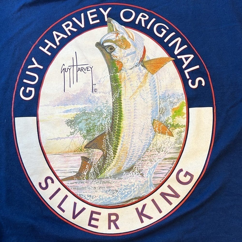 Guy Harvey Blue Short Sleeve  Silver King T-Shirtrt Men’s Large